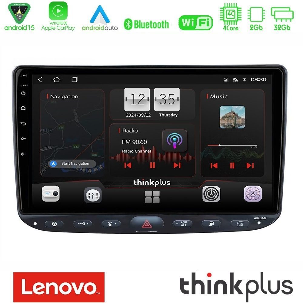 Lenovo Thinkplus Series 4Core Android15 2+32GB Fiat Punto/ Evo Navigation Multimedia Tablet 9" Με Carplay & Android Auto