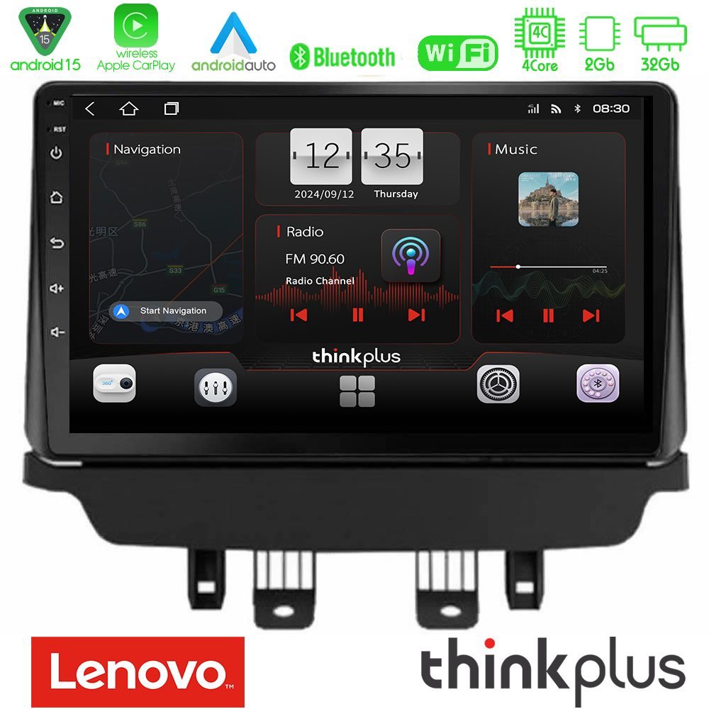 Lenovo Thinkplus Series 4Core Android15 2+32GB  Mazda 2 2014-2021 Navigation Multimedia Tablet 9"  Με Carplay & Android Auto