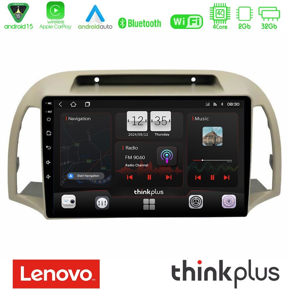 Lenovo Thinkplus Series 4Core Android15 2+32GB Nissan Micra K12 2002-2010 Navigation Multimedia Tablet 9" Με Carplay & Android Auto