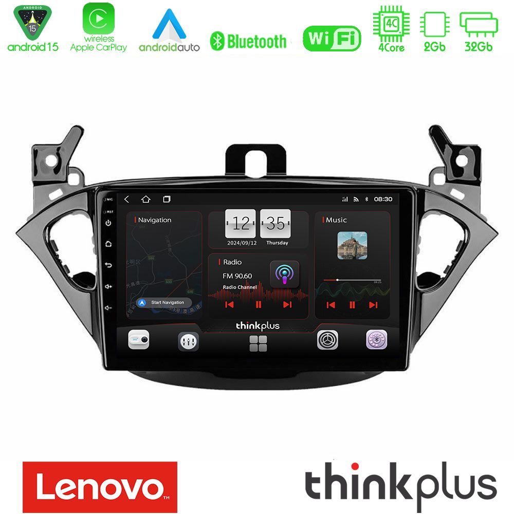 Lenovo Thinkplus Series 4Core Android15 2+32GB Opel Corsa E/Adam Navigation Multimedia Tablet 9" Με Carplay & Android Auto