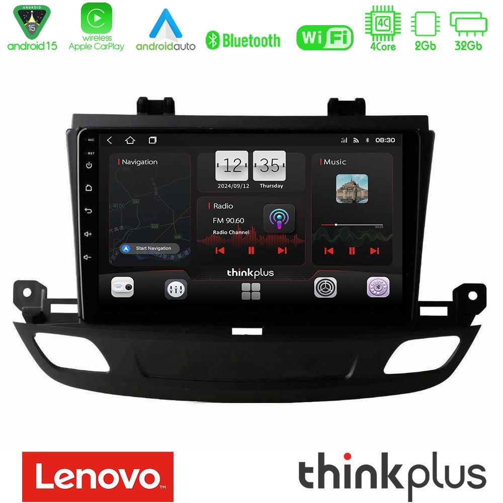 Lenovo Thinkplus Series 4Core Android15 2+32GB Opel Insignia 2 2017-2020 Navigation Multimedia Tablet 9" Με Carplay & Android Auto
