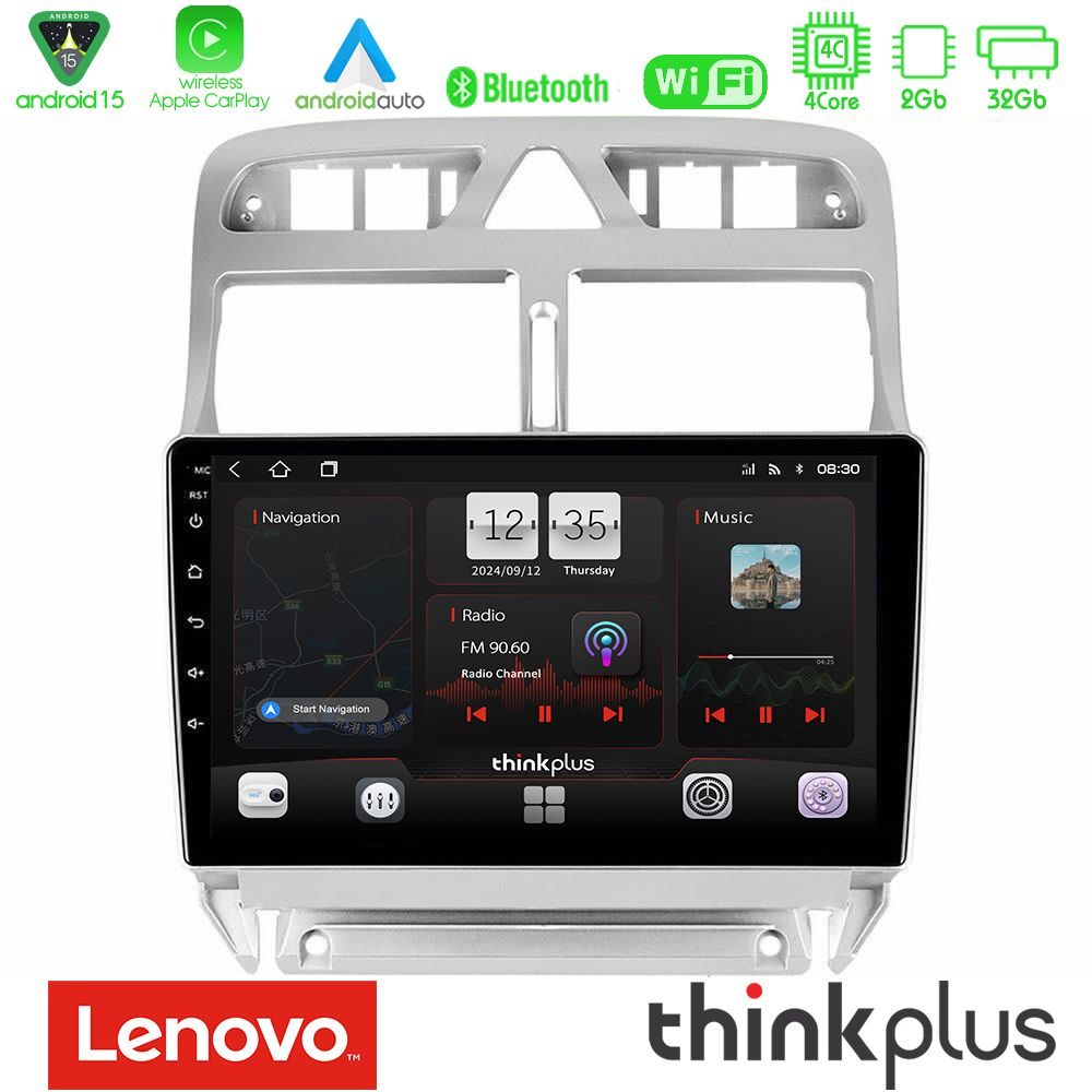Lenovo Thinkplus Series 4Core Android15 2+32GB Peugeot 307 2002-2008 Navigation Multimedia Tablet 9" Με Carplay & Android Auto
