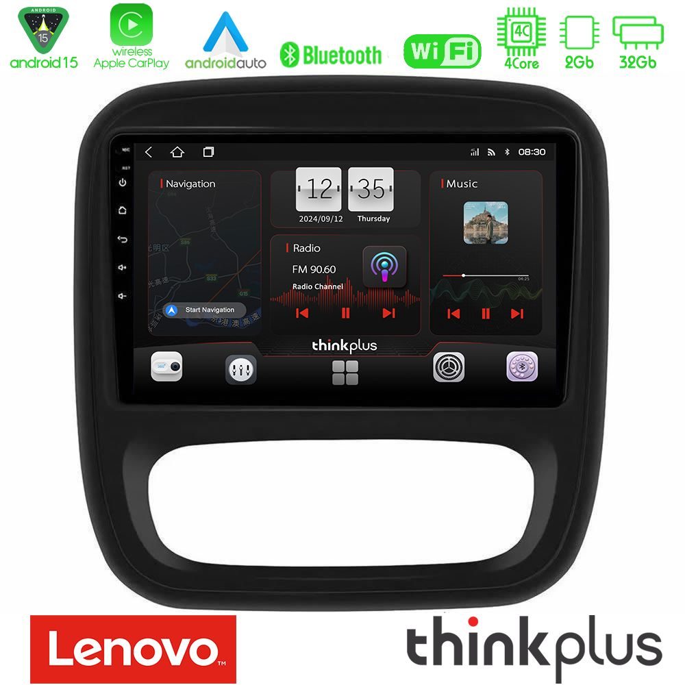 Lenovo Thinkplus Series 4Core Android15 2+32GB Renault/Nissan/Opel/Fiat Navigation Multimedia Tablet 9" Με Carplay & Android Auto