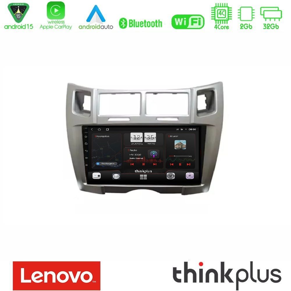 Lenovo Thinkplus Series 4Core Android15 2+32GB  Toyota Yaris Navigation Multimedia Tablet 9" (Ασημί Χρώμα) Με Carplay & Android Auto