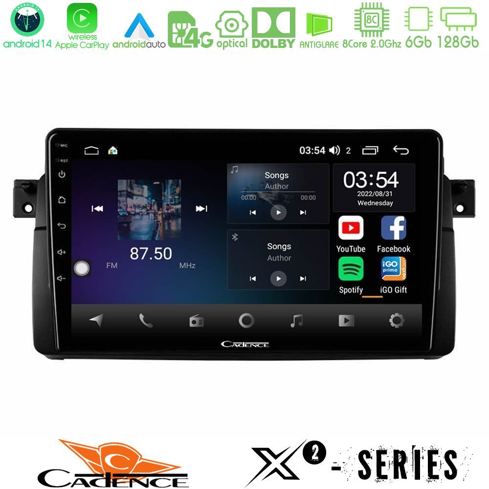 Cadence X2 Series 8Core Android14 6+128GB BMW E46 Navigation Multimedia Tablet 9"