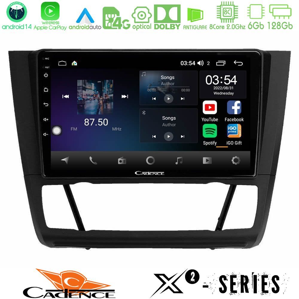 Cadence X2 Series 8Core Android14 6+128GB BMW 1Series E81/E82/E87/E88 (AUTO A/C) Navigation Multimedia Tablet 9"