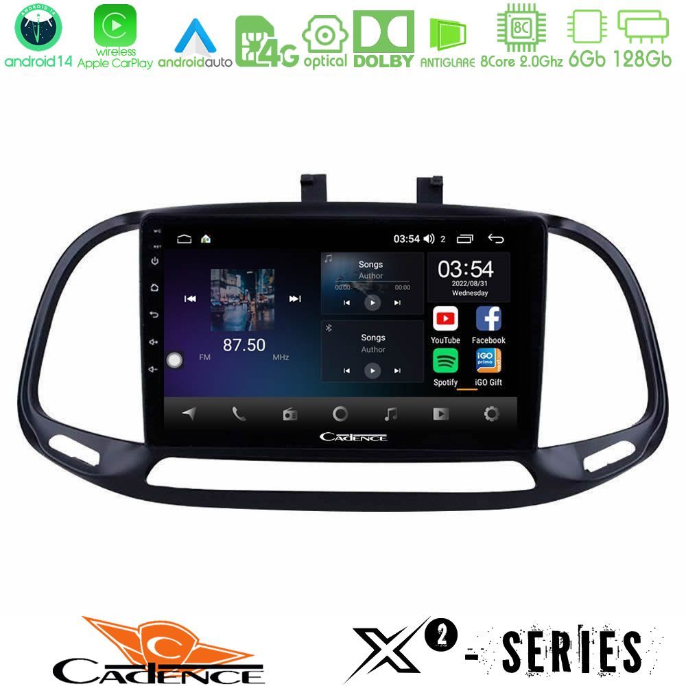 Cadence X2 Series 8Core Android14 6+128GB Fiat Doblo 2015-2022 Navigation Multimedia Tablet 9"
