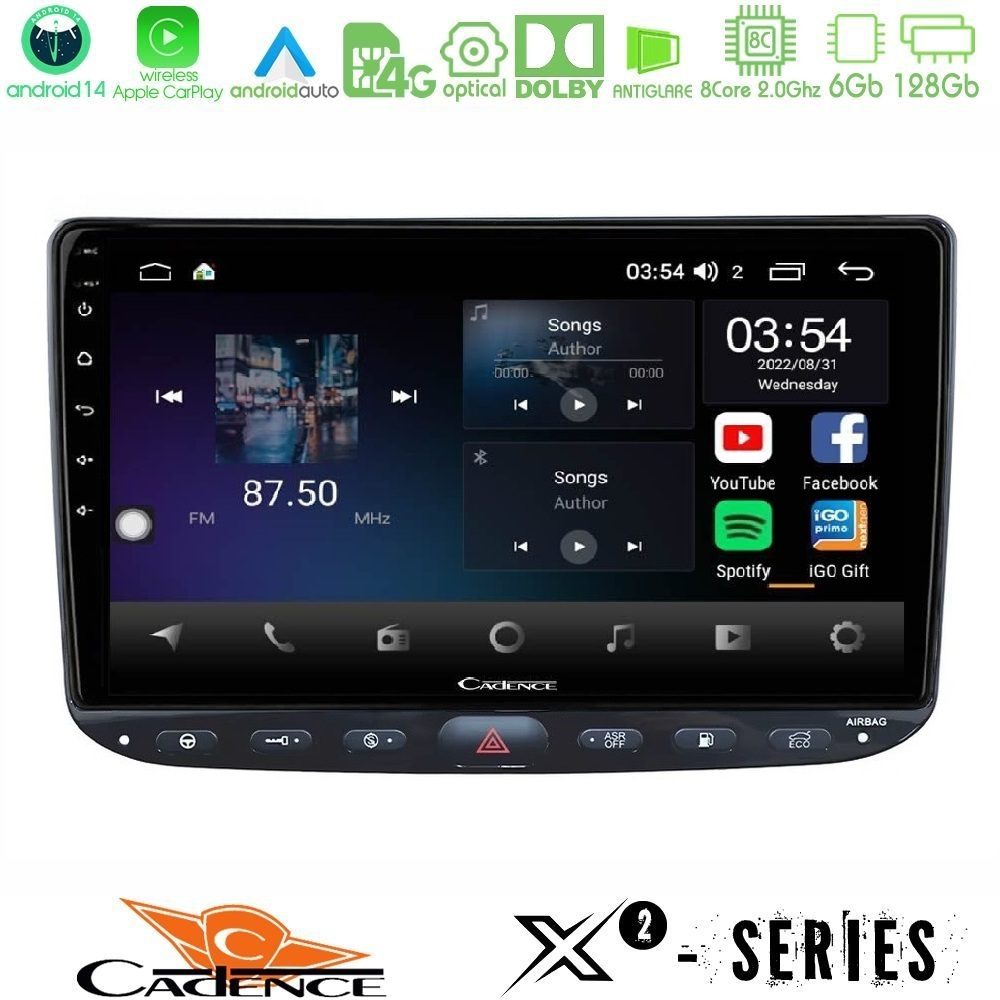 Cadence X2 Series 8Core Android14 6+128GB Fiat Punto/ Evo Navigation Multimedia Tablet 9"