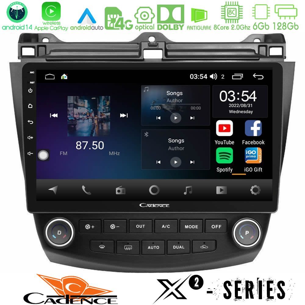 Cadence X2 Series 8Core Android14 6+128GB Honda Accord 2002-2008 Navigation Multimedia Tablet 10"