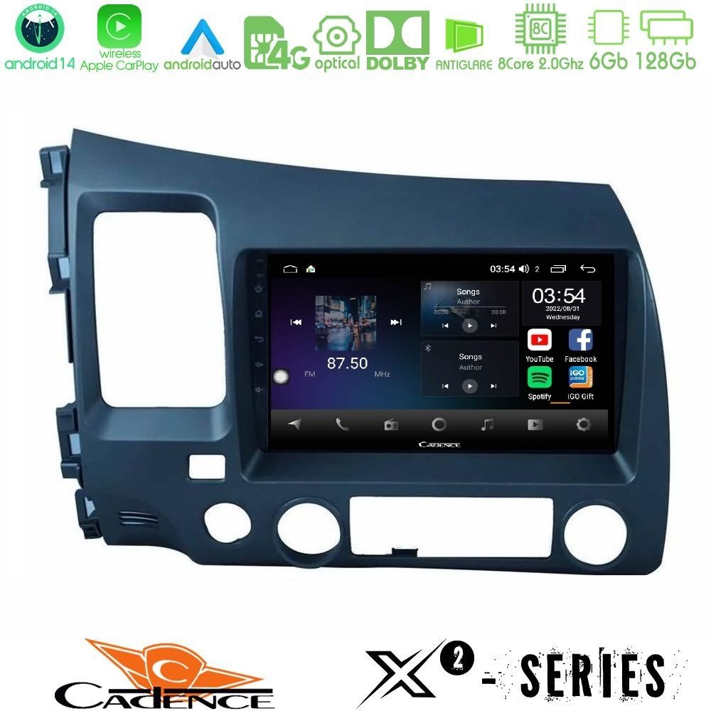 Cadence X2 Series 8Core Android14 6+128GB Honda Civic 2006-2011 Navigation Multimedia Tablet 9"