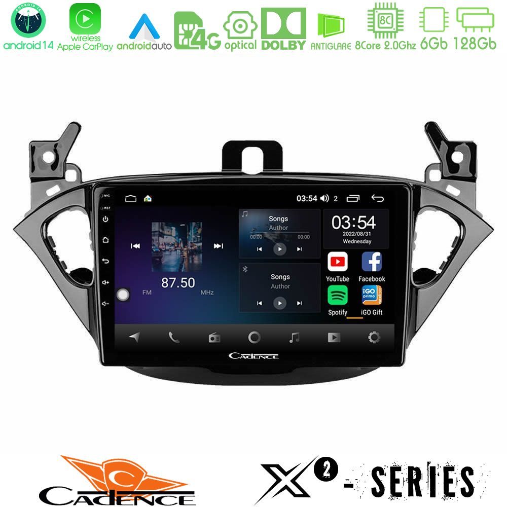 Cadence X2 Series 8Core Android14 6+128GB Opel Corsa E/Adam Navigation Multimedia Tablet 9"