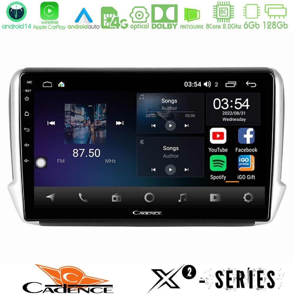 Cadence X2 Series 8Core Android14 6+128GB Peugeot 208/2008 Navigation Multimedia Tablet 10"