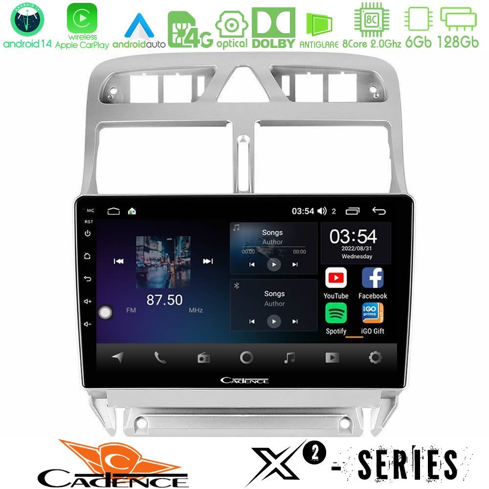Cadence X2 Series 8Core Android14 6+128GB Peugeot 307 2002-2008 Navigation Multimedia Tablet 9"
