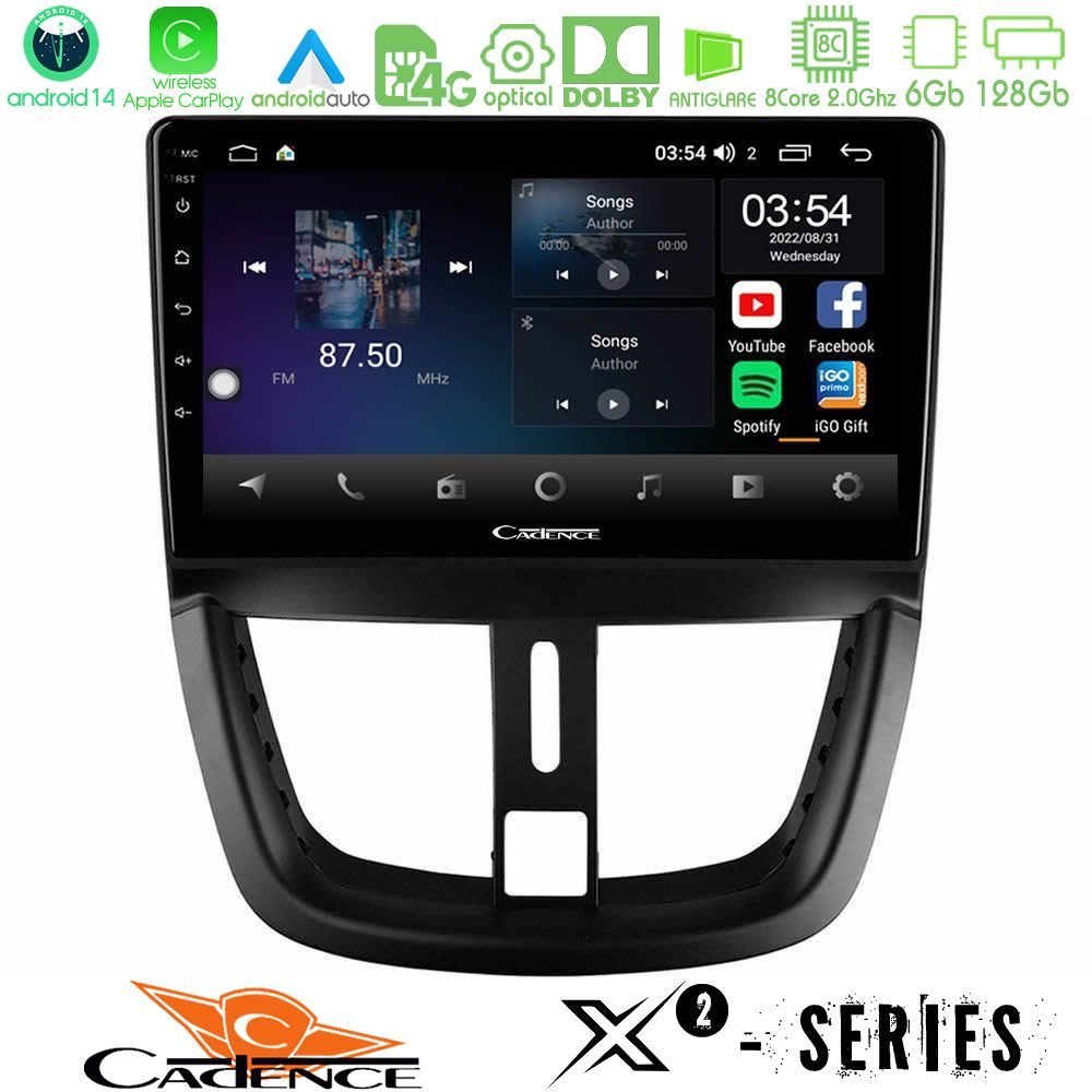 Cadence X2 Series 8Core Android14 6+128GB Peugeot 207 Navigation Multimedia Tablet 9"