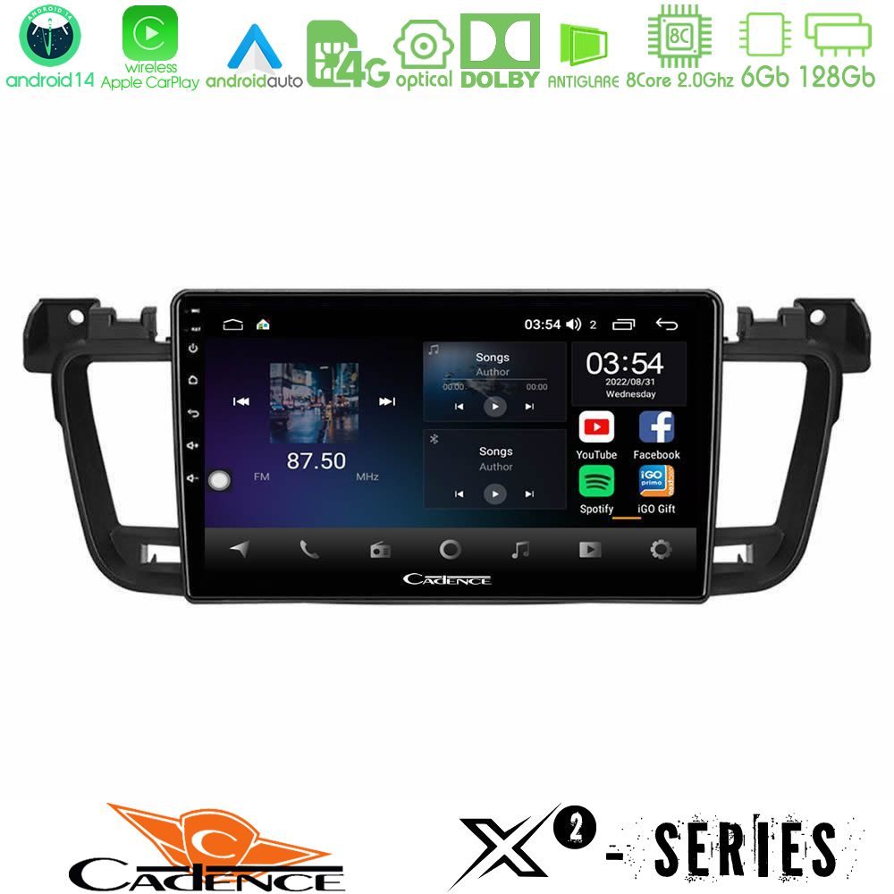 Cadence X2 Series 8Core Android14 6+128GB Peugeot 508 2010-2018 Navigation Multimedia Tablet 9"