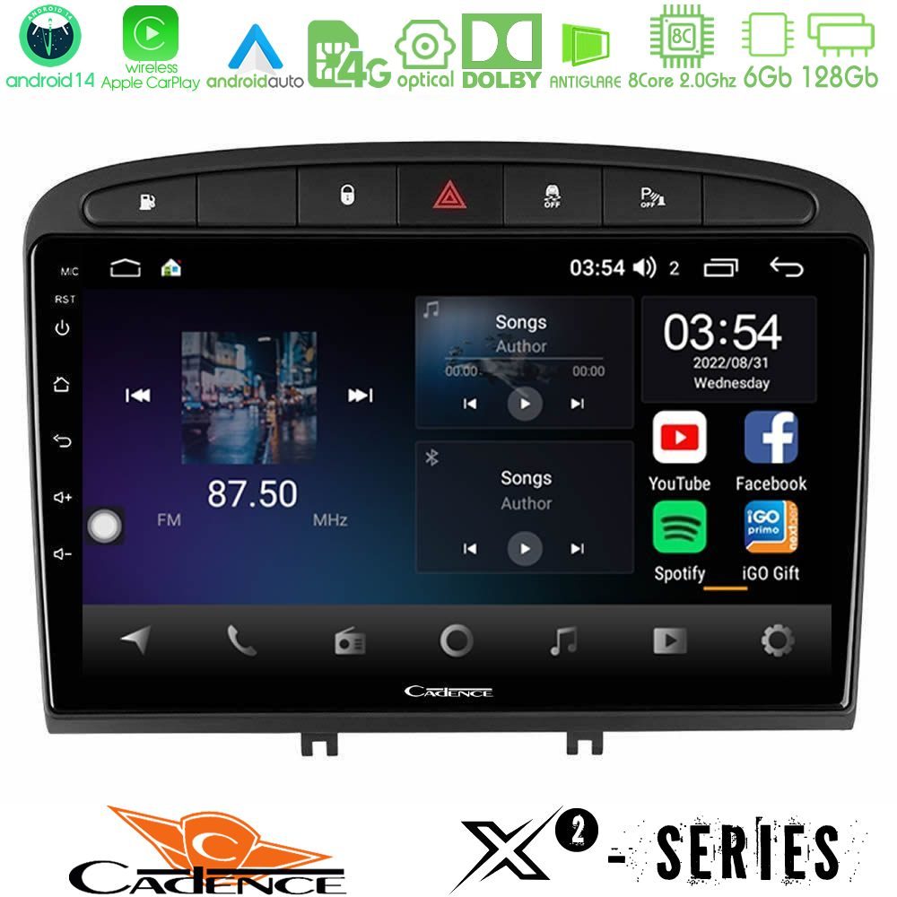 Cadence X2 Series 8Core Android14 6+128GB Peugeot 308/RCZ Navigation Multimedia Tablet 9"