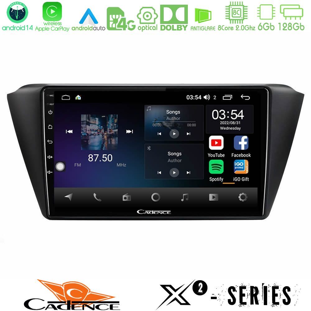 Cadence X2 Series 8Core Android14 6+128GB Skoda Fabia 2015-2021 Navigation Multimedia Tablet 9"