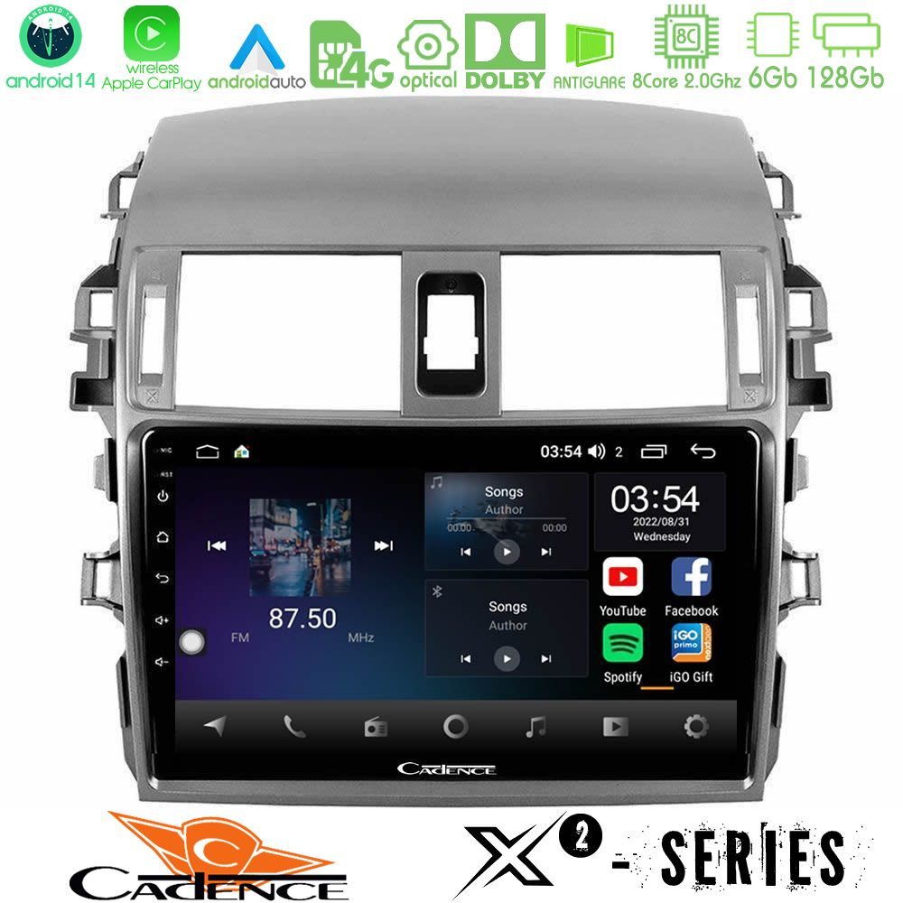 Cadence X2 Series 8Core Android14 6+128GB Toyota Corolla 2008-2010 Navigation Multimedia Tablet 9"