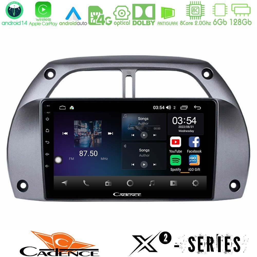 Cadence X2 Series 8Core Android14 6+128GB Toyota RAV4 2001 - 2006 Navigation Multimedia Tablet 9"