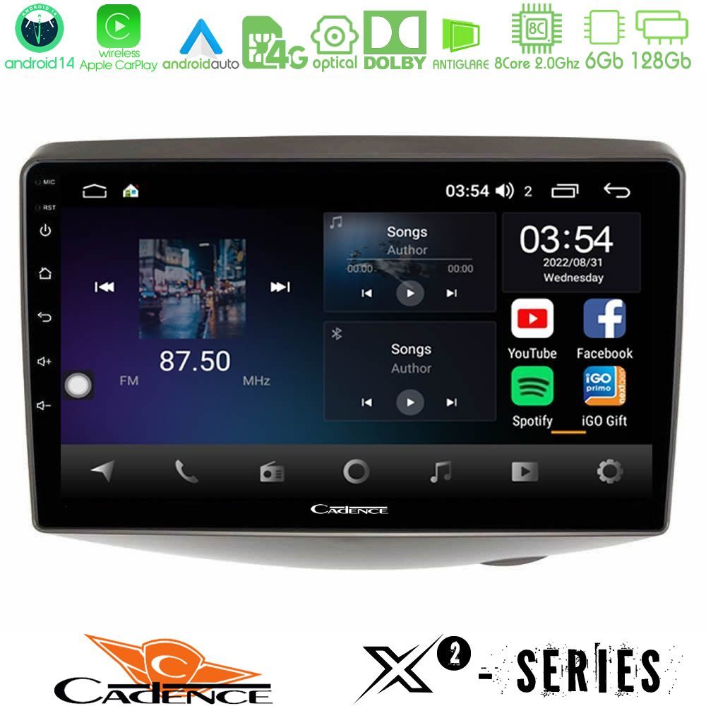 Cadence X2 Series 8Core Android14 6+128GB Toyota Yaris 1999 - 2006 Navigation Multimedia Tablet 9"