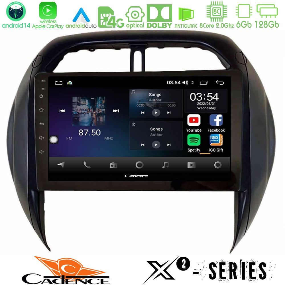Cadence X2 Series 8Core Android14 6+128GB Toyota RAV4 2001-2005 (Auto A/C) Navigation Multimedia Tablet 9"