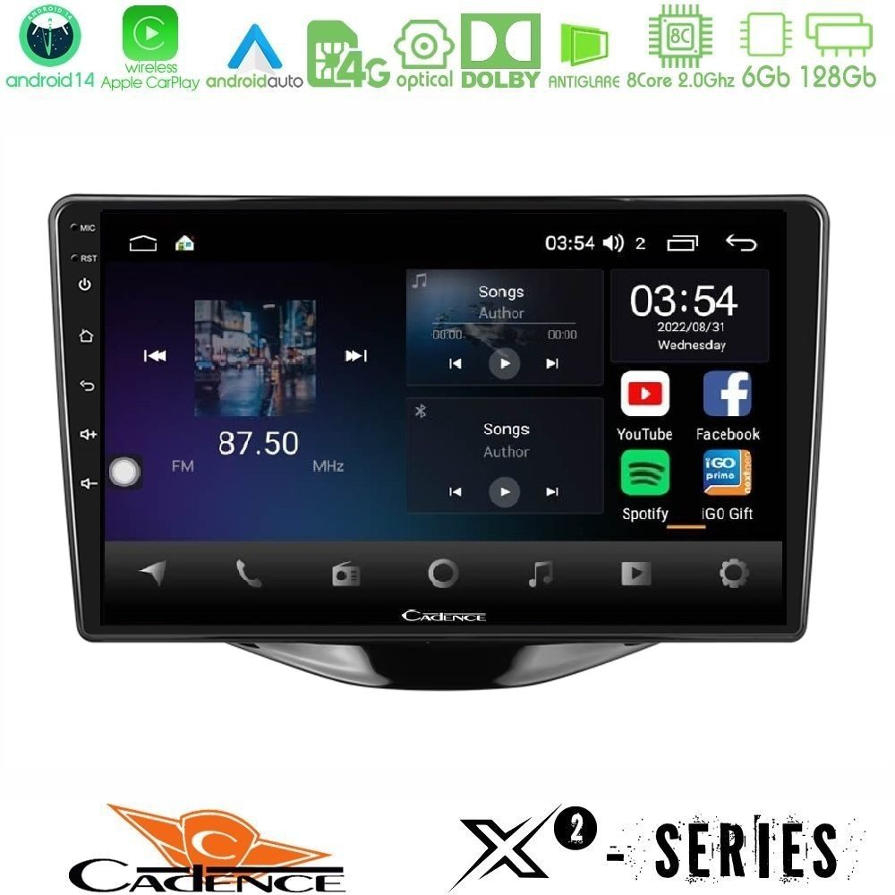 Cadence X2 Series 8Core Android14 6+128GB Toyota Aygo | Citroen C1 | Peugeot 108 Navigation Multimedia Tablet 9"