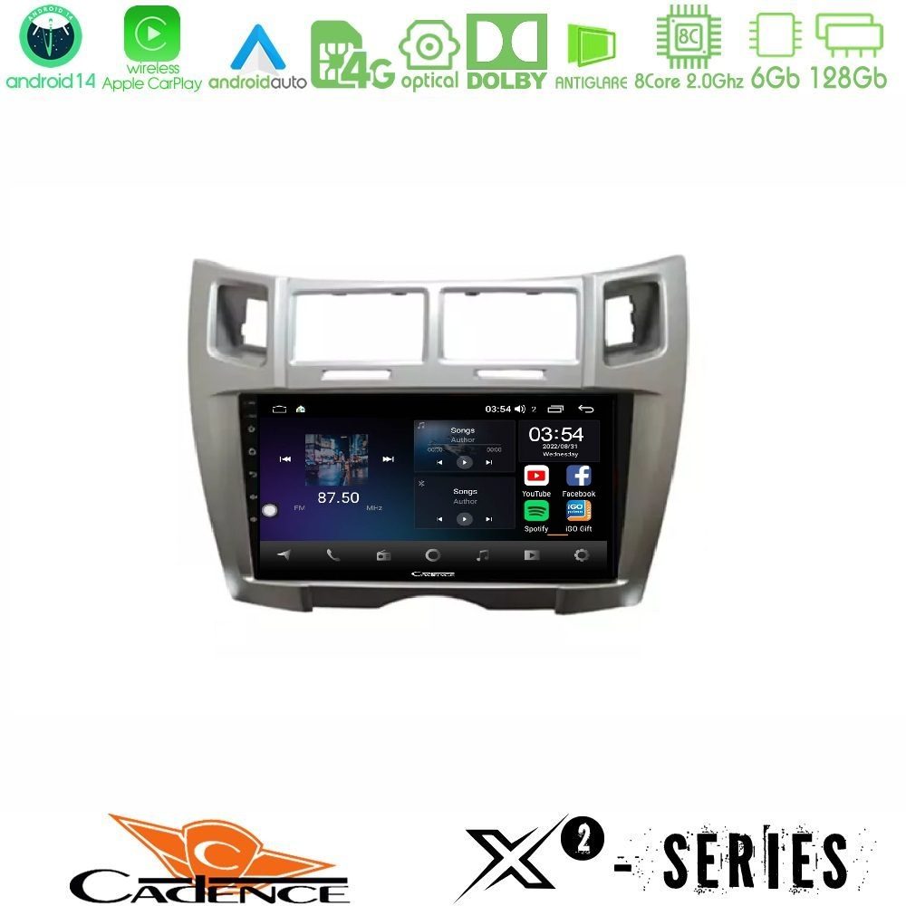Cadence X2 Series 8Core Android14 6+128GB Toyota Yaris Navigation Multimedia Tablet 9" (Ασημί Χρώμα)