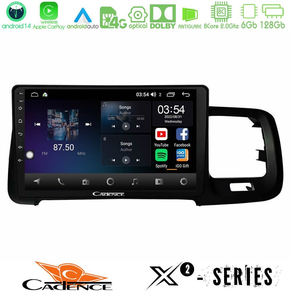 Cadence X2 Series 8Core Android14 6+128GB Volvo S60 2010-2018 Navigation Multimedia Tablet 9"