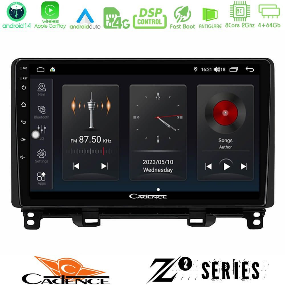 Cadence Z2 Series 8Core Android14 4+64GB  Honda Jazz RHD 2021-2025 Navigation Multimedia Tablet 10" Με Carplay & Android Auto