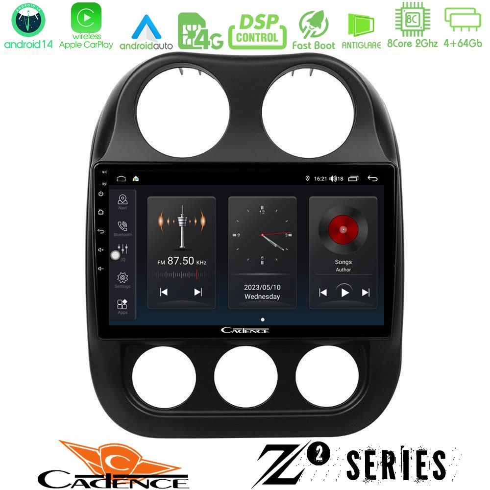 Cadence Z2 Series 8Core Android14 4+64GB  Jeep Compass 2012-2016 Navigation Multimedia Tablet 10" Με Carplay & Android Auto