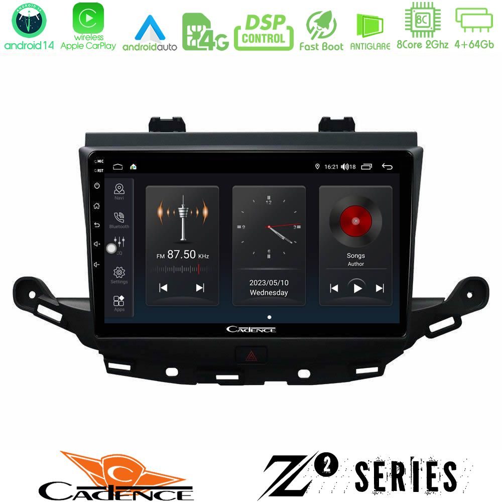 Cadence Z2 Series 8Core Android14 4+64GB Opel Astra K 2015-2019 Navigation Multimedia Tablet 9" Με Carplay & Android Auto