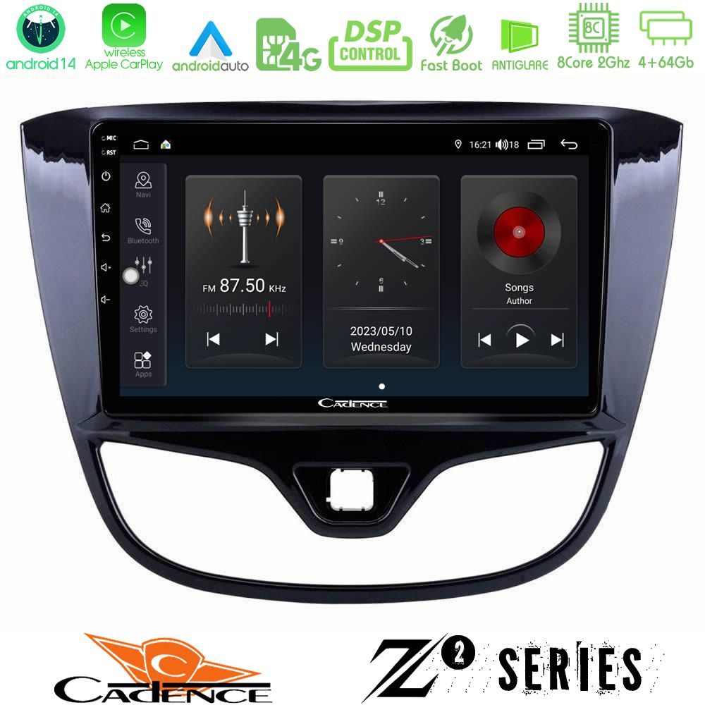 Cadence Z2 Series 8Core Android14 4+64GB Opel Karl 2017-2019 Navigation Multimedia Tablet 9" Με Carplay & Android Auto