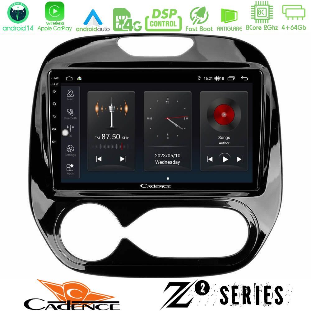 Cadence Z2 Series 8Core Android14 4+64GB Renault Captur 2013-2019 (Auto AC) Navigation Multimedia Tablet 9" Με Carplay & Android Auto