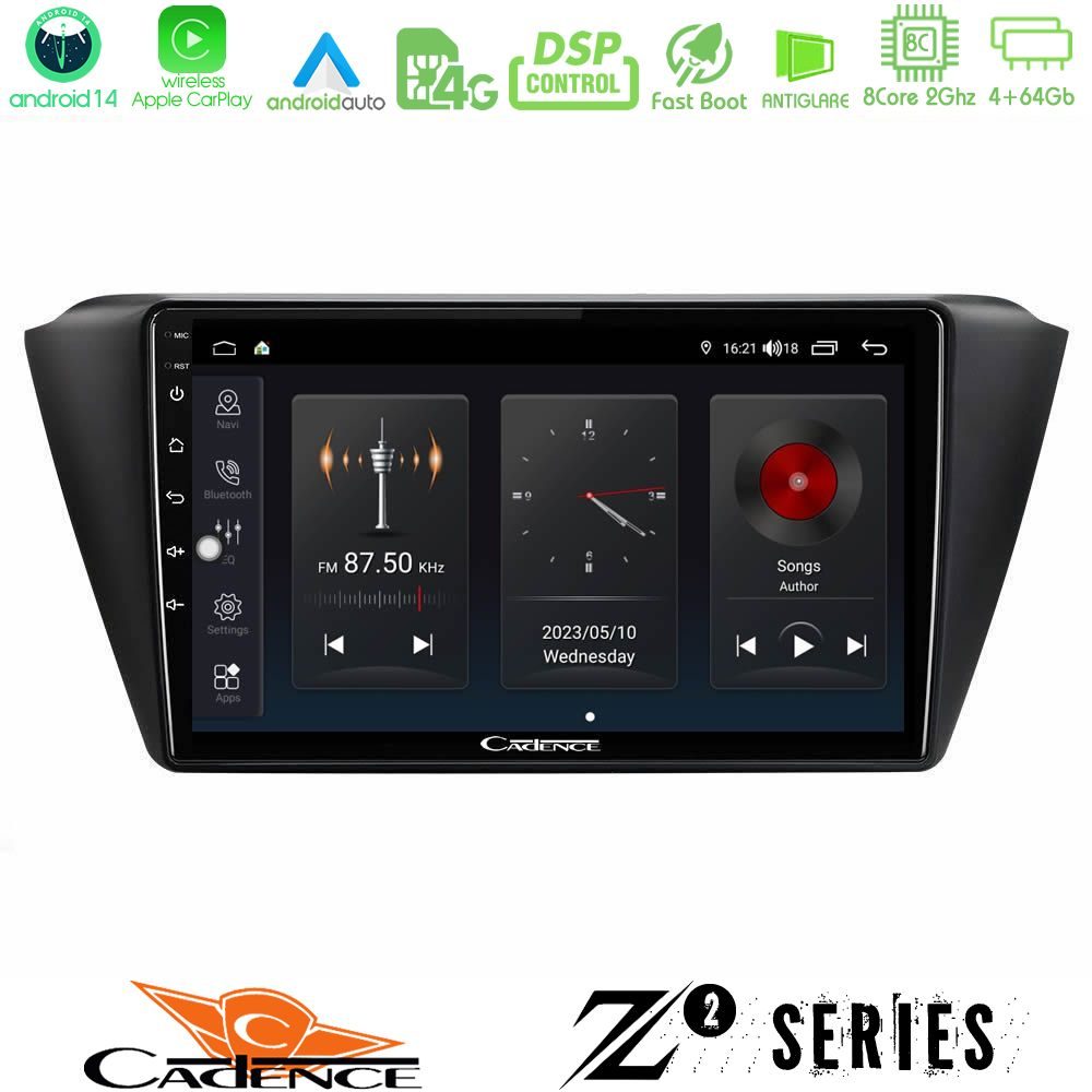 Cadence Z2 Series 8Core Android14 4+64GB Skoda Fabia 2015-2021 Navigation Multimedia Tablet 9" Με Carplay & Android Auto