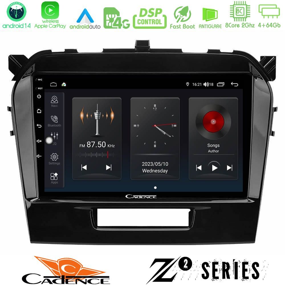 Cadence Z2 Series 8Core Android14 4+64GB  Suzuki Vitara 2015-2024 Navigation Multimedia Tablet 9" Με Carplay & Android Auto