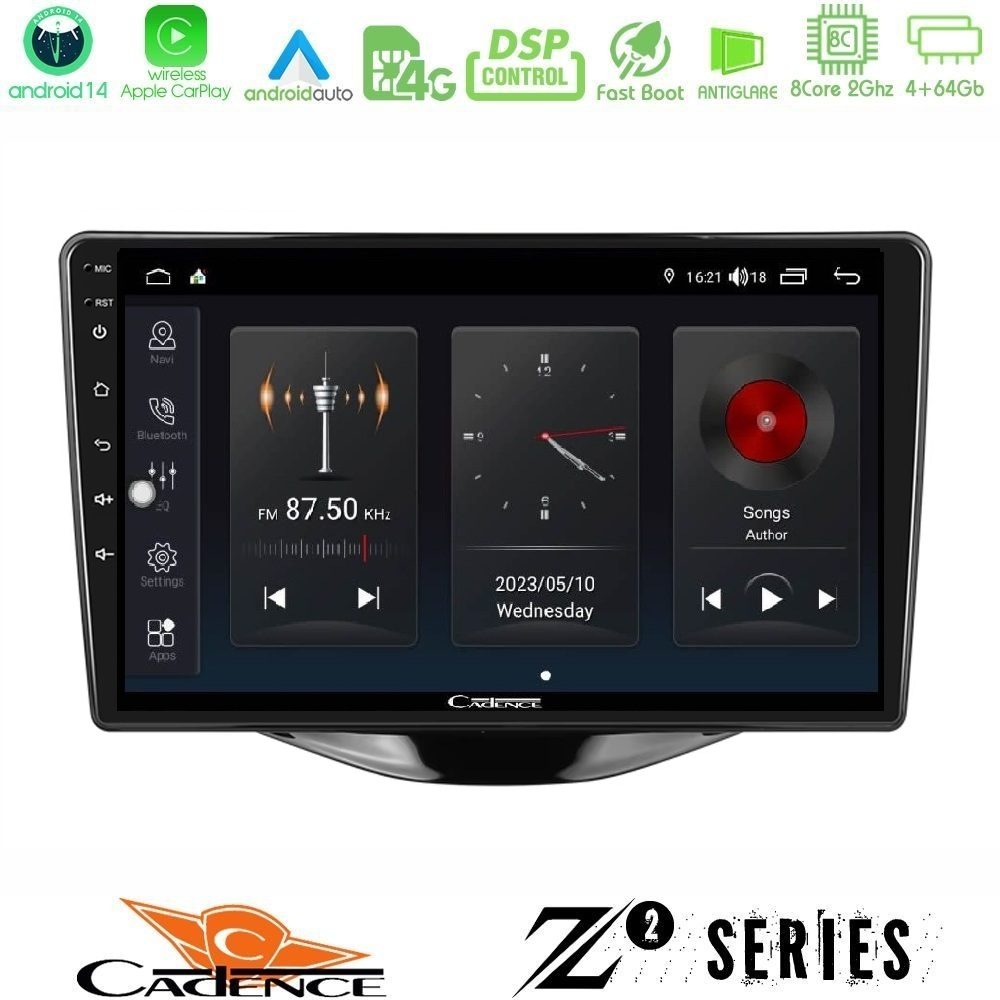 Cadence Z2 Series 8Core Android14 4+64GB Toyota Aygo | Citroen C1 | Peugeot 108 Navigation Multimedia Tablet 9" Με Carplay & Android Auto
