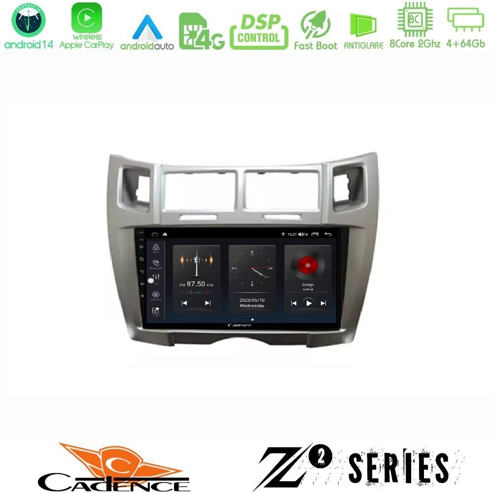 Cadence Z2 Series 8Core Android14 4+64GB  Toyota Yaris Navigation Multimedia Tablet 9" (Ασημί Χρώμα) Με Carplay & Android Auto