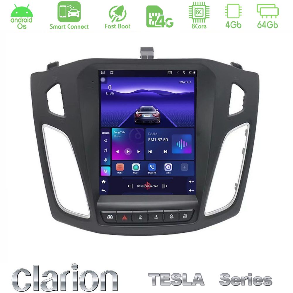 Clarion GL300 Tesla Series Android OS 8Core 4+64GB Ford Focus 2012-2018 Navigation Multimedia Tablet 9.7"