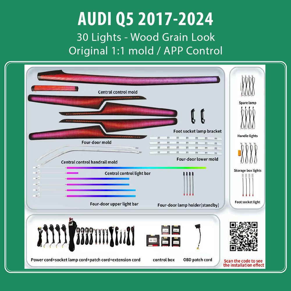 DIQ AMBIENT AUDI Q5 HC-AD22C WOOD (Digital iQ Ambient Light for Audi Q5 mod. 2017-2024 with 30 Lights