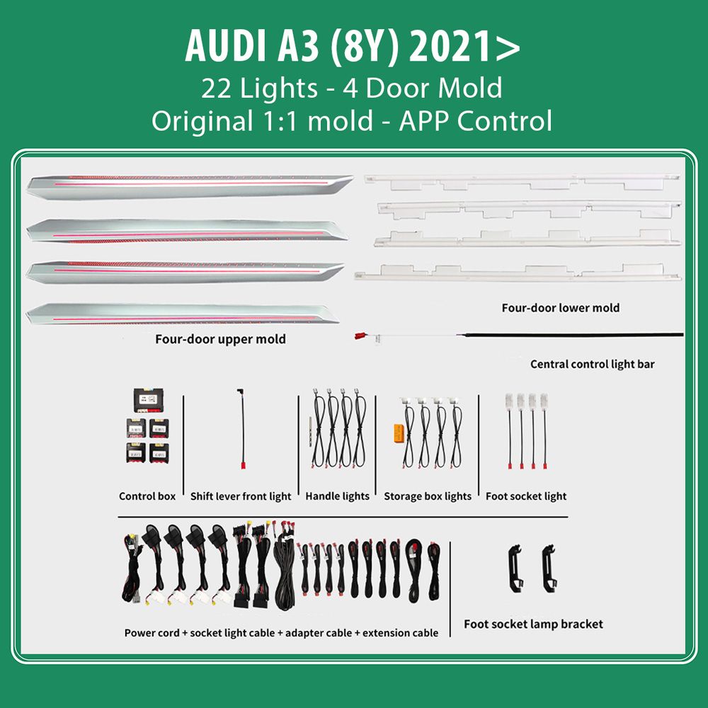 DIQ AMBIENT AUDI A3 (8Y) mod. 2021-2026 (Digital iQ Ambient Light for Audi A3 (8Y) mod. 2021-2026 with 22 Lights)