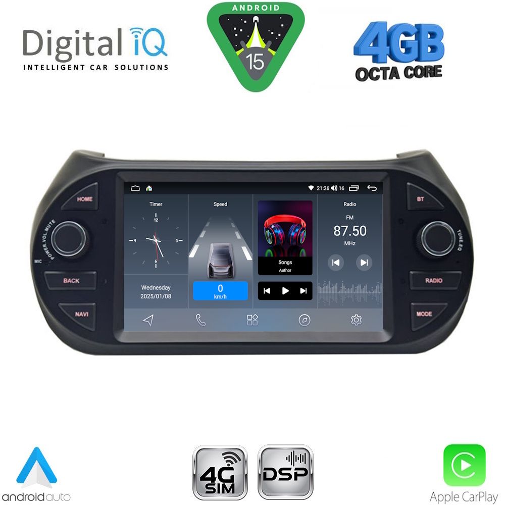 DIGITAL IQ BLG 492_CPA (7" DECK) MULTIMEDIA OEM for CT NEMO – FT FIORINO-QUBO – PG BIPPER mod. 2008-2018