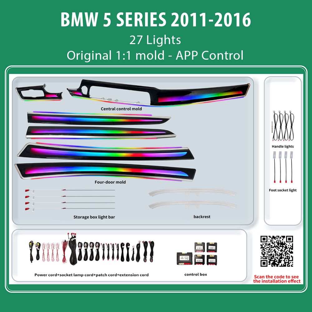 DIQ AMBIENT BMW S.5 BM01D (Digital iQ Ambient Light for BMW Series 5 (F10-F11-F18) mod.2011-2016 with 27 Lights)