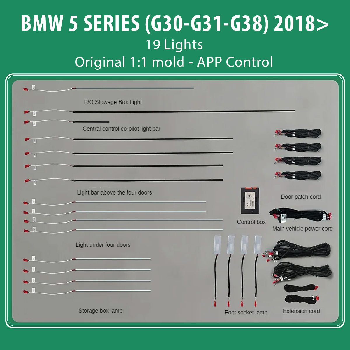 DIQ AMBIENT BMW S.5 (G30-G31-G38) mod. 2018> (Digital iQ Ambient Light for BMW Series 5 mod.2018-2024 with 19 Lights)