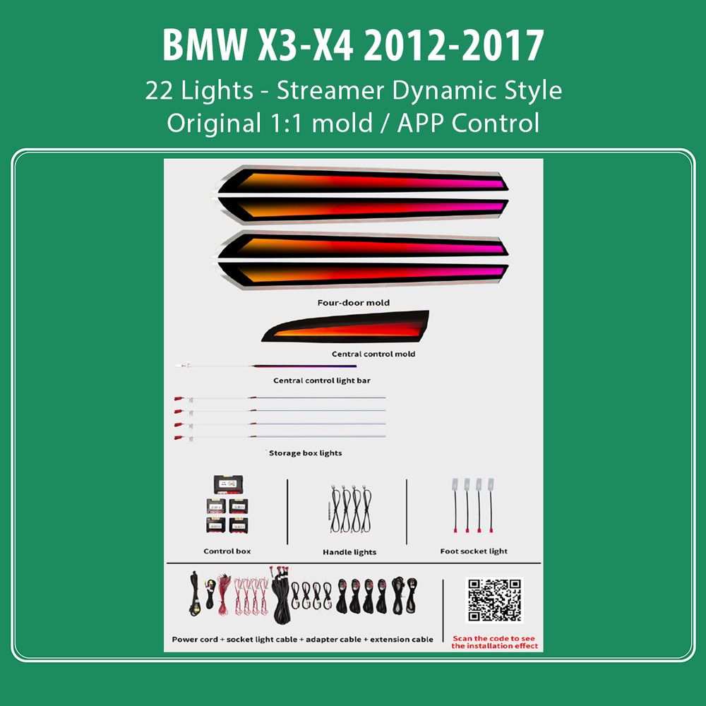 DIQ AMBIENT BMW X3 - X4 BM02D DYN (Digital iQ Ambient Light for BMW X3 (F25) / X4 (F26) mod. 2012-2017 with 22 Lights