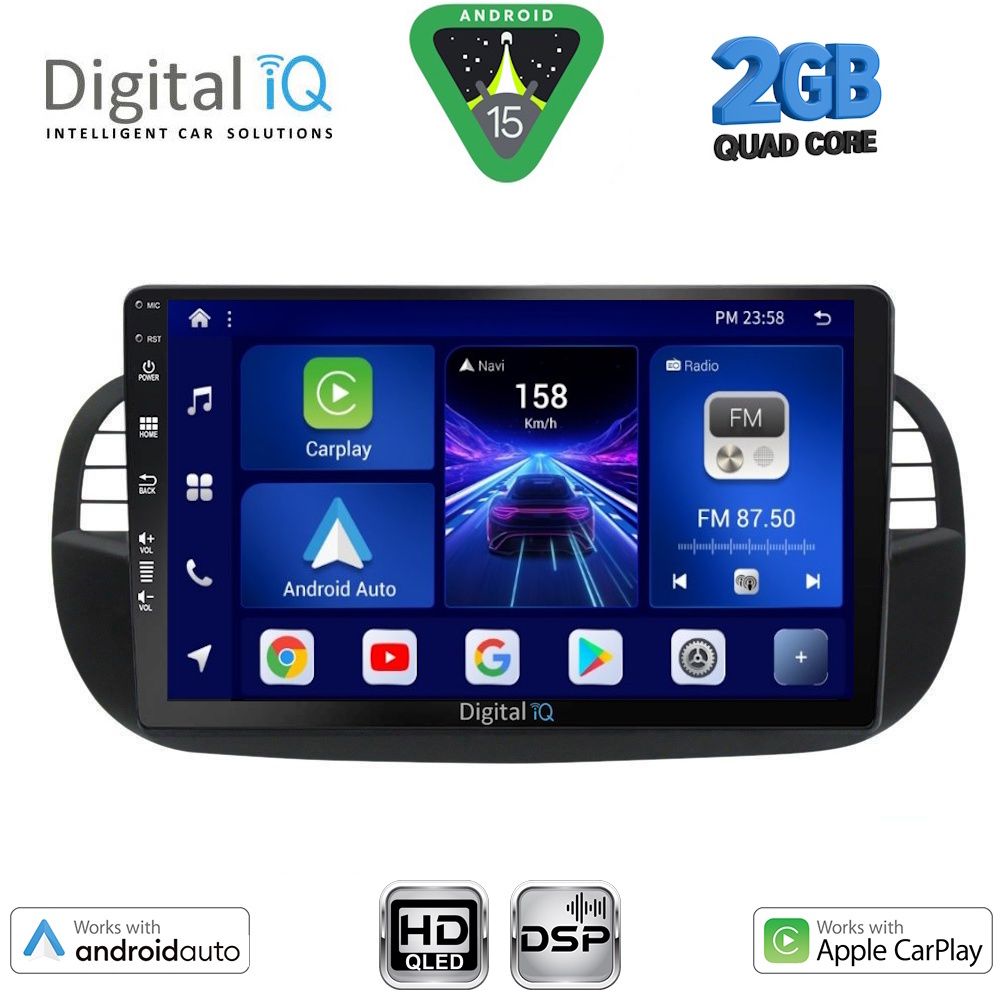 DIGITAL IQ BXC 3130BL_CPAA (9inc) MULTIMEDIA TABLET for FIAT 500 mod. 2007-2015 (BLACK)