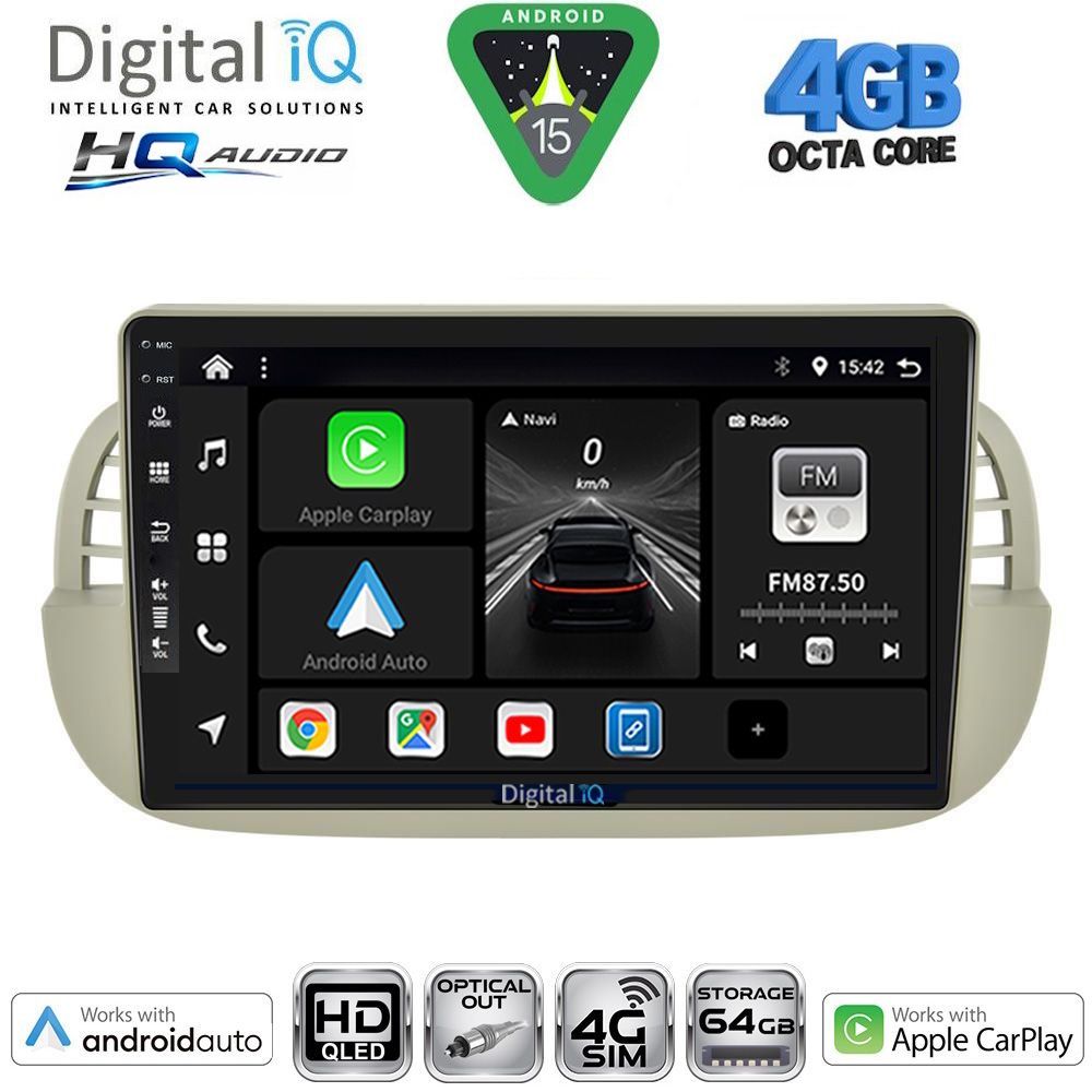 DIGITAL IQ BXK 19130BG_CPAA (9inc) MULTIMEDIA TABLET for FIAT 500 mod. 2007-2015 (BEIGE)
