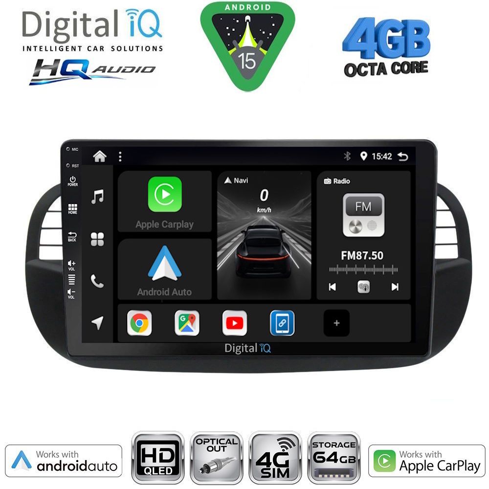DIGITAL IQ BXK 19130BL_CPAA (9inc) MULTIMEDIA TABLET for FIAT 500 mod. 2007-2015 (BLACK)