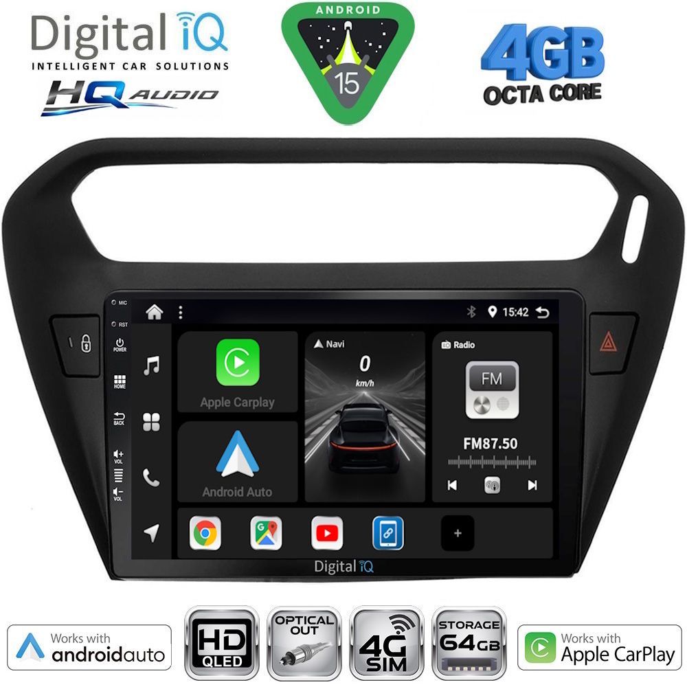 DIGITAL IQ BXK 19511BL_CPAA (9inc) MULTIMEDIA TABLET for CITROEN ELYSEE – PEUGEOT 301 mod. 2013-2026 (BLACK)