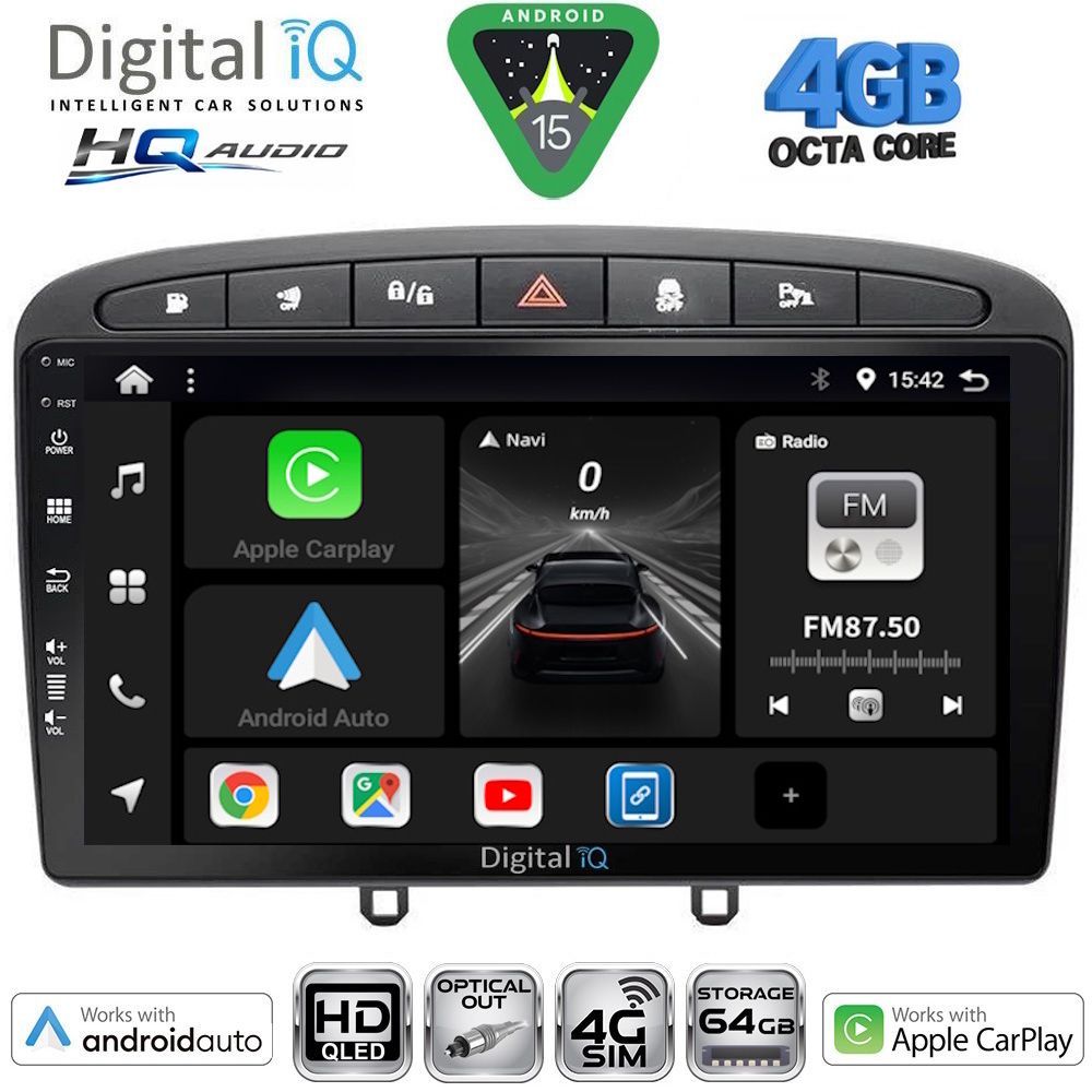 DIGITAL IQ BXK 19513BL_CPAA (9inc) MULTIMEDIA TABLET for PEUGEOT 308 mod.2007-2012 - RCZ mod.2009-2015 (BLACK)
