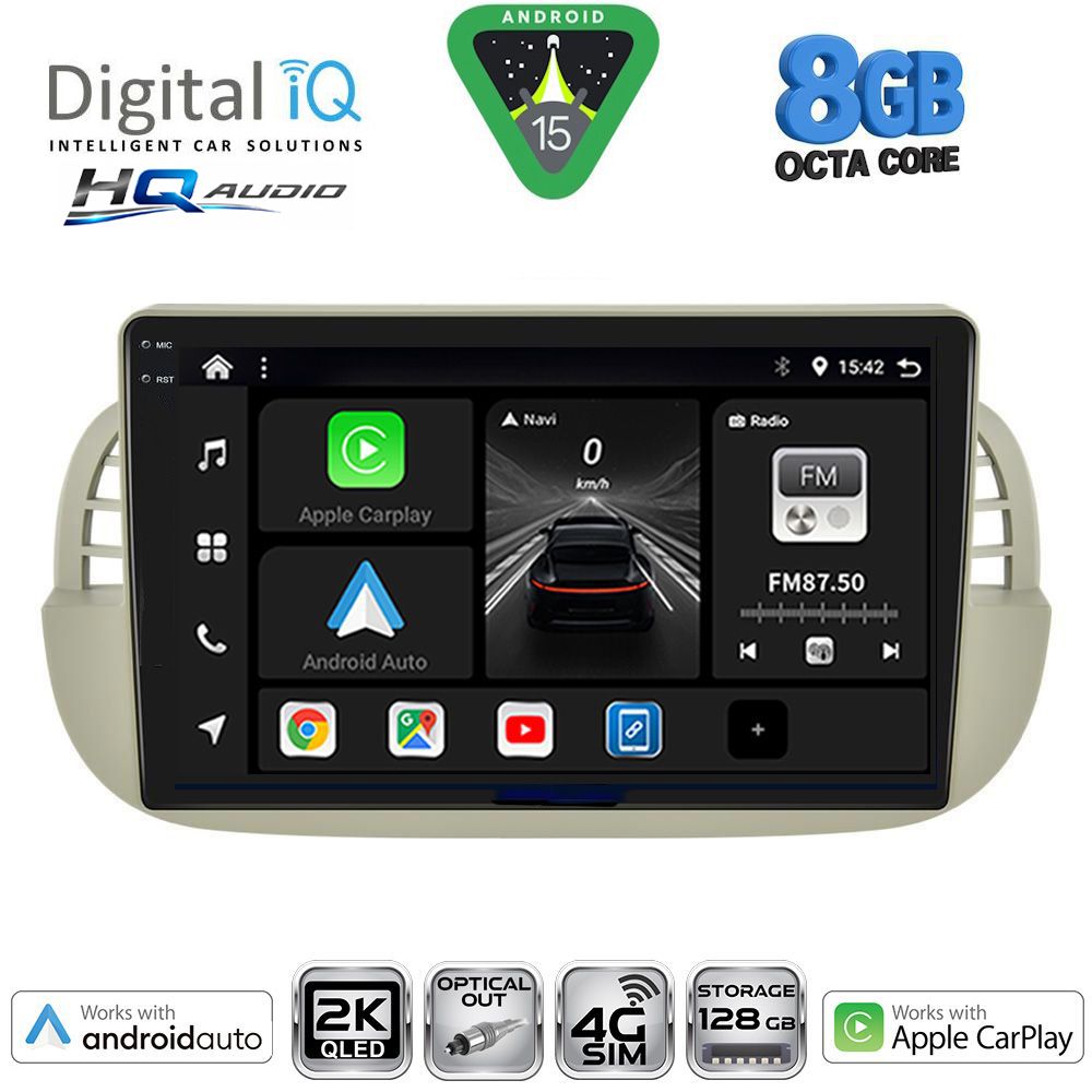 DIGITAL IQ BXK 20130BG_CPAA (9inc) MULTIMEDIA TABLET for FIAT 500 mod. 2007-2015 (BEIGE)